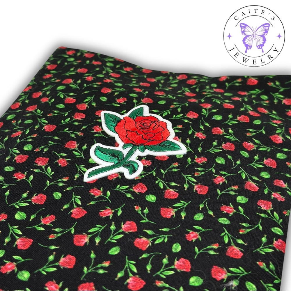 Handmade Small Book/Kindle Sleeve with a Red Rose Fabric Fabric